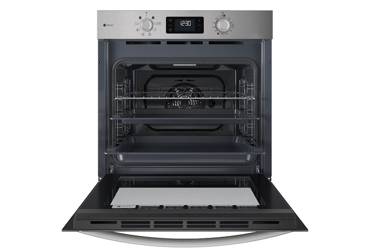 Απεικονίζεται το εσωτερικό του φούρνου με τα ταψιά.